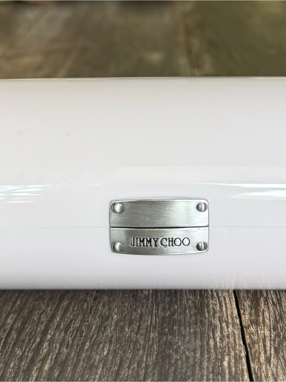 Jimmy Choo White Sunglasses Case with Silver Plaque